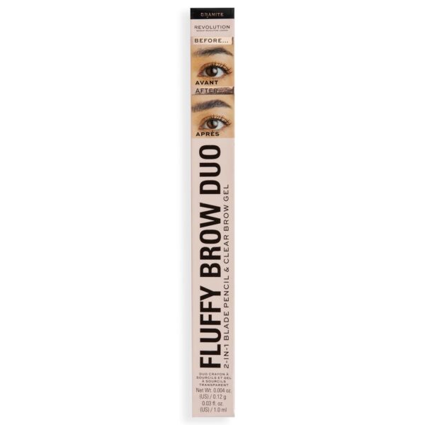 Revolution, Fluffy Brow Filter Duo, 2-in-1 Eyebrow Pencil & Gel, Enhances & Shapes Brows, Vegan & Cruelty Free, Granite, 1 piece