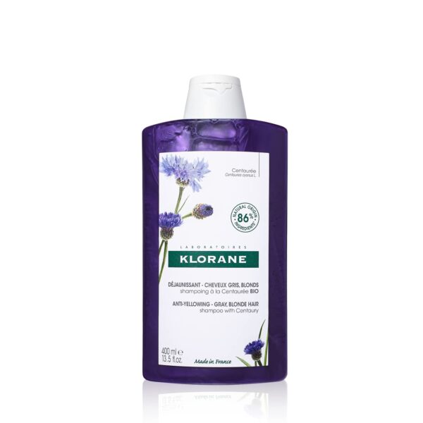 Klorane Shampoo with Centaury - Brightens Blonde, Platinum, Silver, Gray or White Hair - Neutralizes Unwanted Yellow, Brassy, and Copper Tones - Paraben, Silicone and Sulfate-Free - 13.5 fl. oz.