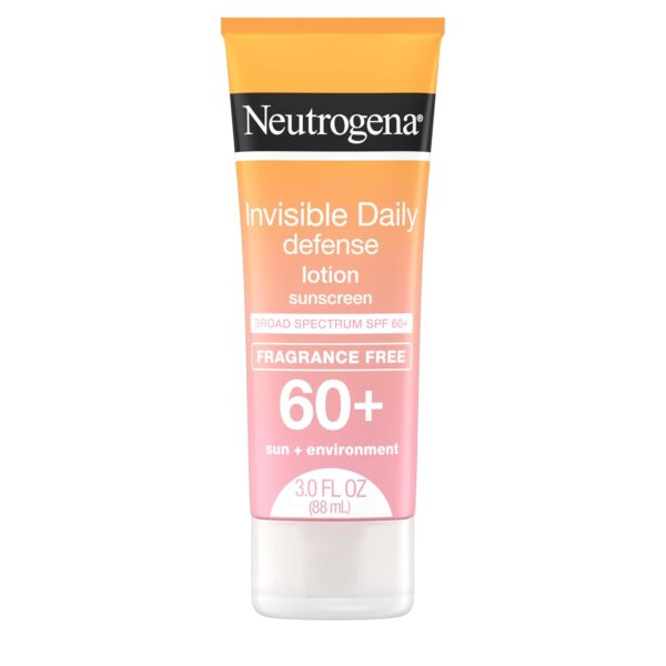 Neutrogena Invisible Daily Defense Fragrance-Free Sunscreen Lotion, Broad Spectrum SPF 60+, Oxybenzone-Free & Water-Resistant, Sun & Environmental Aggressor Protection, 3.0 fl. oz