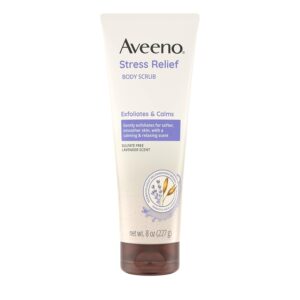Aveeno Stress Relief Body Scrub, Exfoliating Body Wash for Softer, Smoother Skin, Formulated with Prebiotic Oat & Lavender Scent to Calm & Relax, Sulfate-Free & Soap-Free, 8 fl. oz