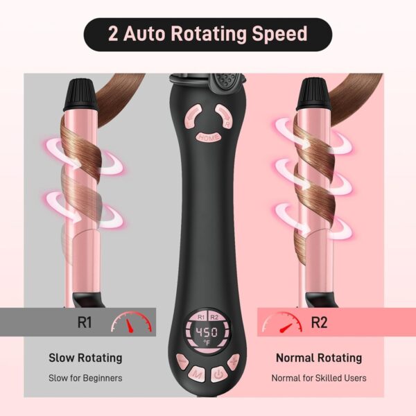 Rotating Curling Iron - 1 Inch Automatic Curling Iron for Fast Long-Lasting Curler Waves, Dual Voltage Automatic Hair Curler with Adjustable Temp and LCD Display for Effortless Beach Waves, Rose Gold
