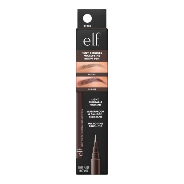 e.l.f. Holy Strokes Micro-Fine Brow Pen, Liquid Waterproof Eyebrow Makeup For Detailing & Adding Dimension, Vegan & Cruelty-Free, Deep Brown