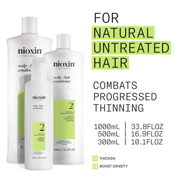 Nioxin System 2 Scalp + Hair Thickening Conditioner for Natural Hair with Progressed Thinning | Boost Hair Density with Niacinamide & Biotin | Refreshed Scalp with Healthy Shine