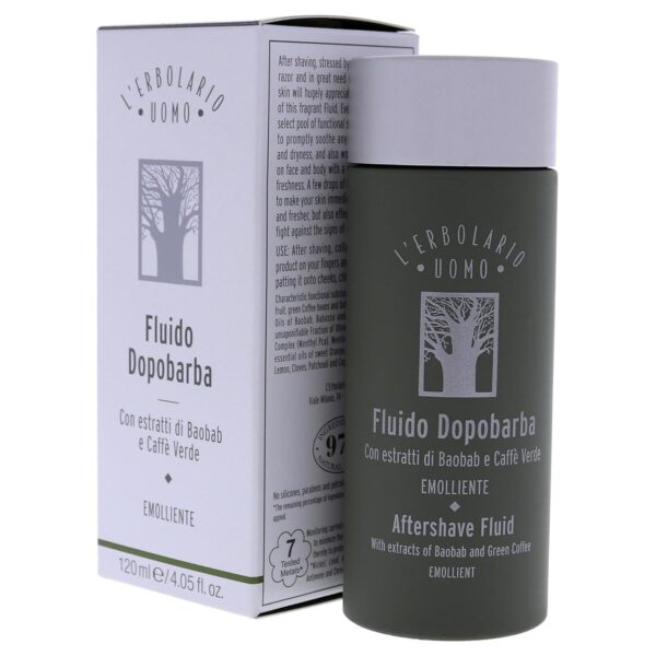 L'Erbolario Baobab And Green Coffee Aftershave Fluid - For Instantly Reducing Any Redness Caused By Shaving - Soothe Any Feelings Of Discomfort And Dryness - Burst Of Freshness - For Men - 4.05 Oz