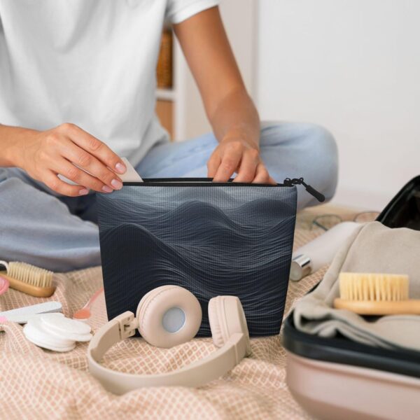 Linen Makeup Bag For Women, Waterproof Travel Cosmetic Organizer Lightweight Zipper Travel Toiletry Bag Organizer Deep Black Waves Makeup Brushes Storage Bag