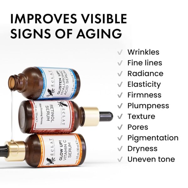 Eclat Skincare Face Serum Set – Vitamin C, Retinol, Hyaluronic Acid for Hydration & Anti-Aging – Brightening & Firming Facial Serums – 3 Pack Face Care Set