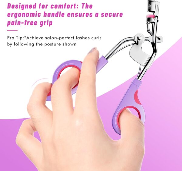Eye Lash Curler with 6 Replacement Pads, Whalrace Eyelash Curlers Superior Curling Effect, Beautiful and Easy to Identify-Silver Purple Red