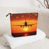 Linen Makeup Bag For Women, Waterproof Travel Cosmetic Organizer Lightweight Zipper Travel Toiletry Bag Organizer Airplane Sunset Makeup Brushes Storage Bag