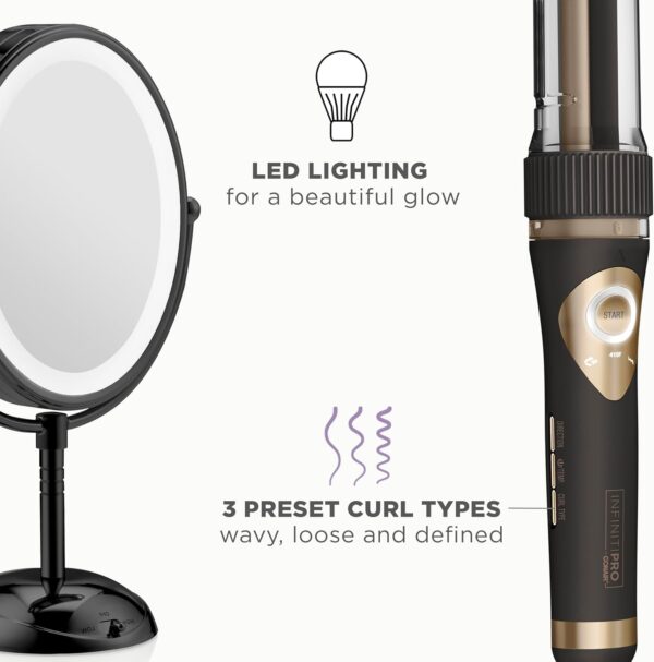 Conair Limited Edition Bundle | INFINITIPRO by CONAIR Curl Secret Automatic Curling Iron in 3/4-inch Barrel - and - Conair Lighted Makeup Mirror | Black | Amazon Exclusive