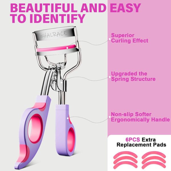 Eye Lash Curler with 6 Replacement Pads, Whalrace Eyelash Curlers Superior Curling Effect, Beautiful and Easy to Identify-Silver Purple Red