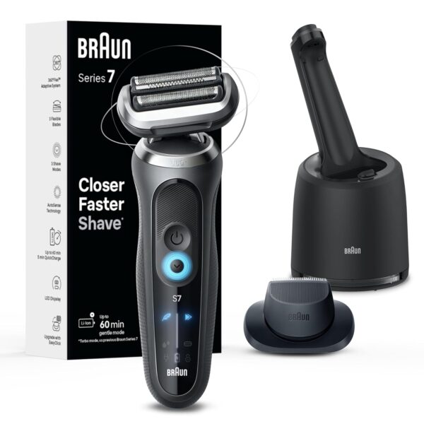 Braun Electric Shaver for Men, Series 7 7171cc, Wet & Dry Shave, Turbo & Gentle Shaving Modes, Waterproof Foil Shaver with Precision Trimmer, Space Grey