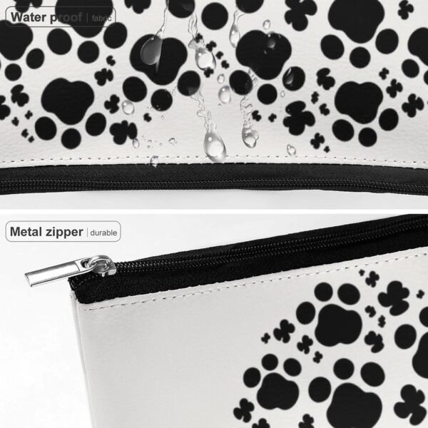 Dog Paw Print Love Heart Makeup Bag for Women Portable Travel Toiletry Pouch, PU Leather Cosmetic Bag with Zipper