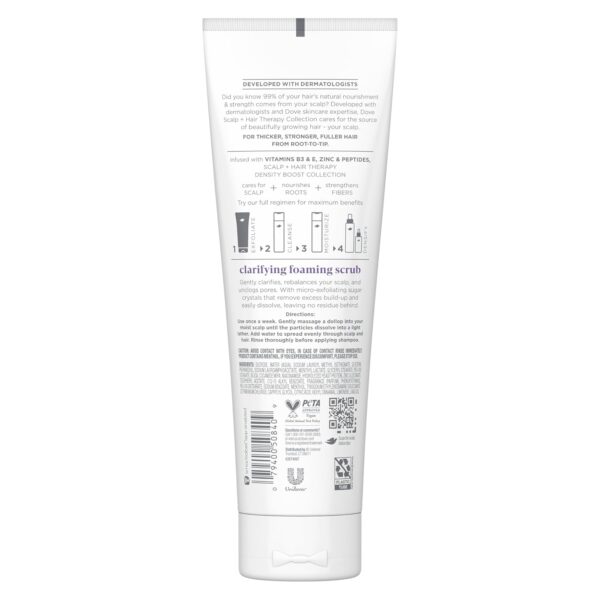 Dove Density Boost Clarifying Foaming Scrub Scalp + Hair Therapy for gentle scalp exfoliation, with Vitamin B3, Zinc and 0% sulfates, 9 oz