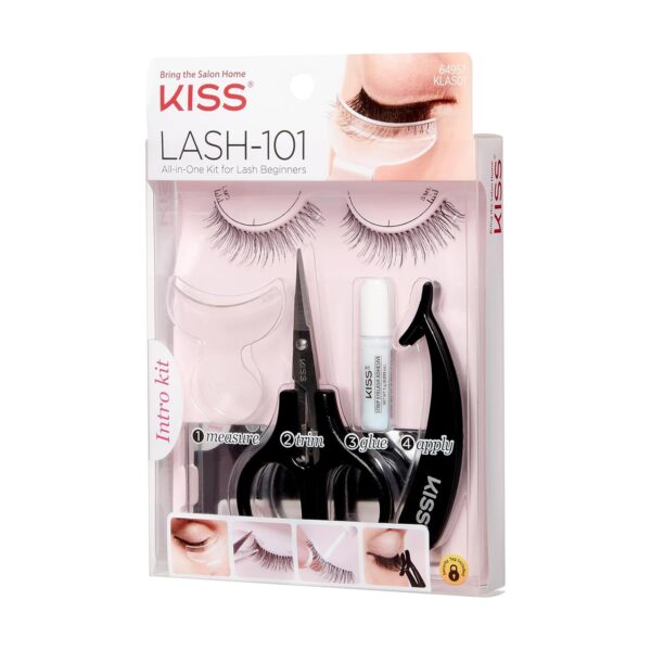 KISS Lash 11 False Eyelashes, 'Effortless', 12 mm, Includes 1 Pair Of Eyelash, Measuring Tool, Scissors, Lash Adhesive, Applicator, Mirror, Contact Lens Friendly, Easy to Apply, Reusable Strip Lashes