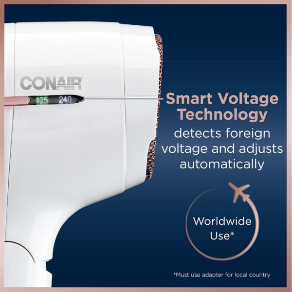 Conair Hair Dryer, Worldwide Travel Hair Dryer with Smart Voltage Technology and Folding Handle, Includes Concentrator