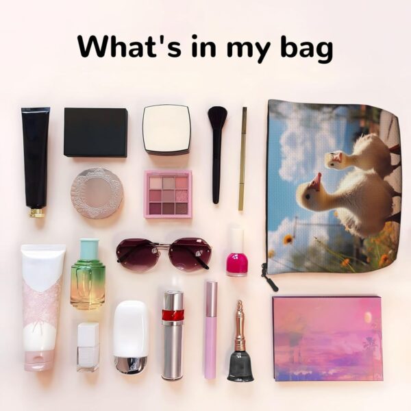 Linen Makeup Bag For Women, Waterproof Travel Cosmetic Organizer Lightweight Zipper Travel Toiletry Bag Organizer Cute Goose Makeup Brushes Storage Bag