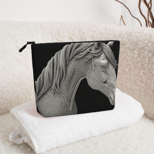 Linen Makeup Bag For Women, Waterproof Travel Cosmetic Organizer Lightweight Zipper Travel Toiletry Bag Organizer 3d View Horse Makeup Brushes Storage Bag