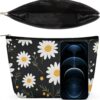 Makeup Bag for Women Cosmetic Bags Daisy Flower Pattern Travel Toiletry Bag Cute Zipper Make Up Bags Large Capacity Makeup Case Organizer Portable Makeup Pouch for Travelling Gift