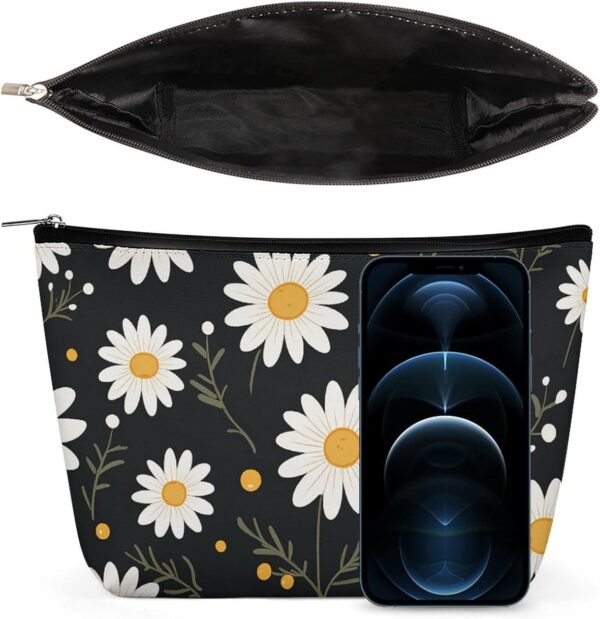 Makeup Bag for Women Cosmetic Bags Daisy Flower Pattern Travel Toiletry Bag Cute Zipper Make Up Bags Large Capacity Makeup Case Organizer Portable Makeup Pouch for Travelling Gift