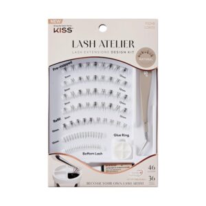 KISS Lash Atelier Professional Lash Extension Kit, ‘Natural’, Pre-Mapped False Eyelashes, 46 Lash Clusters & 36 Individual Lashes, Last For Up To 7 Days, Glue Ring, Applicator