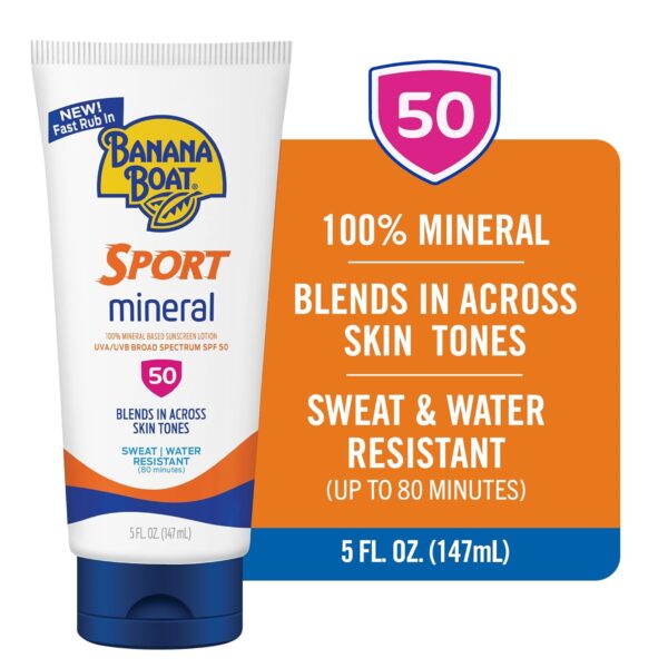 Banana Boat Sport Mineral Sunscreen SPF 50 Lotion, 5oz | Zinc Oxide Sunscreen Lotion, SPF 50 Sunblock, 5oz