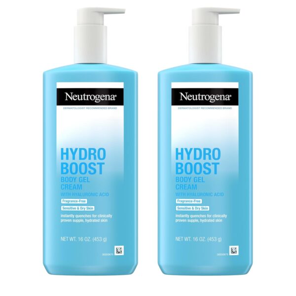 Neutrogena Hydro Boost Body Gel Cream, Hydrating Body Lotion with Hyaluronic Acid for Sensitive Skin, Fragrance-Free Hyaluronic Acid Moisturizer, 16 oz, 2 Pack