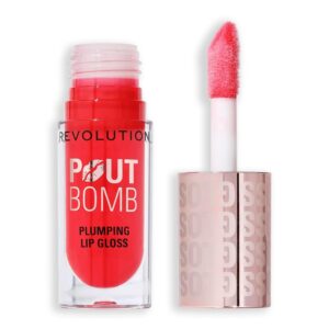 Revolution Beauty, Pout Bomb Plumping Lip Gloss, High-Shine for Glossy, Fuller & Plump Lips with Hyaluronic Acid & Peptides, Vegan & Cruelty-Free, Cherry Sheer Red, 0.15 Fl Oz