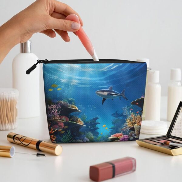 Linen Makeup Bag For Women, Waterproof Travel Cosmetic Organizer Lightweight Zipper Travel Toiletry Bag Organizer Colorful Ocean Theme Makeup Brushes Storage Bag