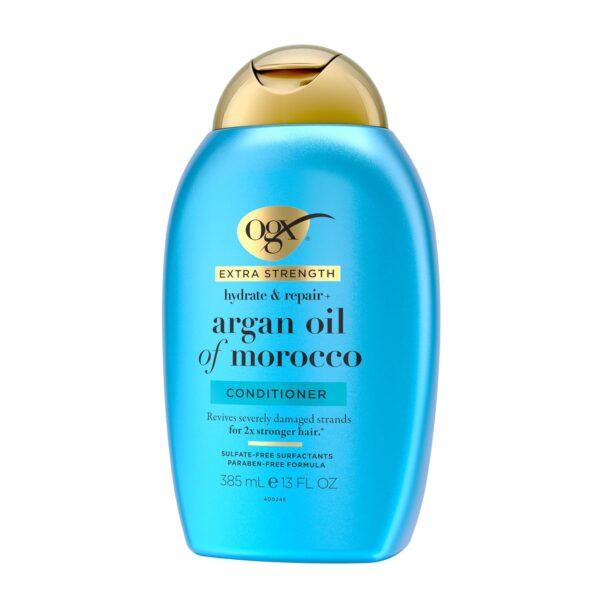 OGX Extra Strength Hydrate & Repair + Argan Oil of Morocco Conditioner for Dry, Damaged Hair, Cold-Pressed Argan Oil to Moisturize Hair, Paraben-Free, Sulfate-Free Surfactants, 13 Fl Oz