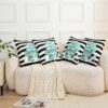 Erosebridal Pack of 4 Black and Turquoise Throw Pillow Covers Fashion Black White Girly Cushion Cases Modern Flower Floral Perfume Striped Pillow Covers High Heels Magazine Books Decor,18x18 Inch