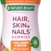 Nature's Bounty Optimal Solutions Hair, Skin and Nails Collagen Pectin Gummies, 100 mg Collagen and 2,500 mcg Biotin Per Serving, No Stick Gummy, Tropical Citrus Flavor, 200 ct, 100 Total Servings