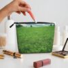 Linen Makeup Bag For Women, Waterproof Travel Cosmetic Organizer Lightweight Zipper Travel Toiletry Bag Organizer Green Lawn Makeup Brushes Storage Bag