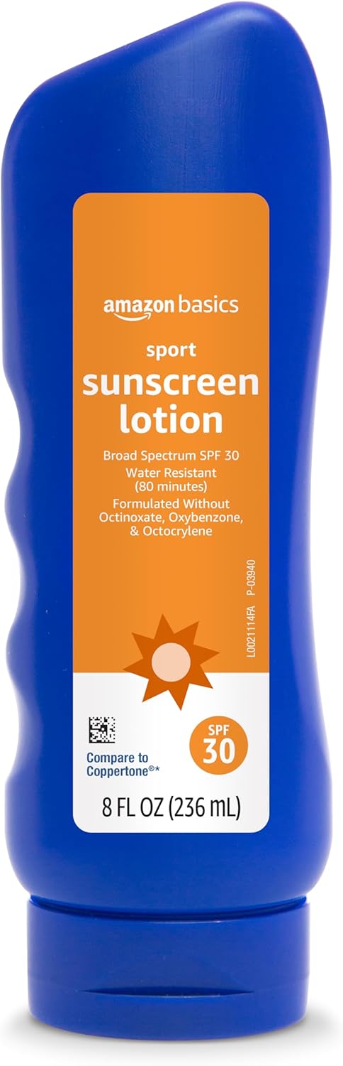 Amazon Brand - Solimo Sport Sunscreen Lotion, Formulated without Octinoxate & Oxybenzone, 8 Fluid Ounce