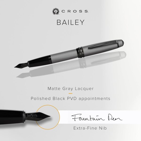Cross Bailey Refillable Fountain Presented in a Premium Gift Box - Medium Point, Black Ink, Matte Gray