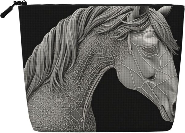 Linen Makeup Bag For Women, Waterproof Travel Cosmetic Organizer Lightweight Zipper Travel Toiletry Bag Organizer 3d View Horse Makeup Brushes Storage Bag