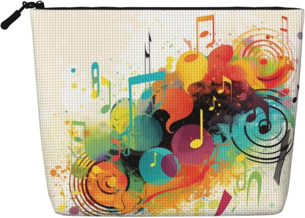 Linen Makeup Bag For Women, Waterproof Travel Cosmetic Organizer Lightweight Zipper Travel Toiletry Bag Organizer Abstract Music Themed Makeup Brushes Storage Bag