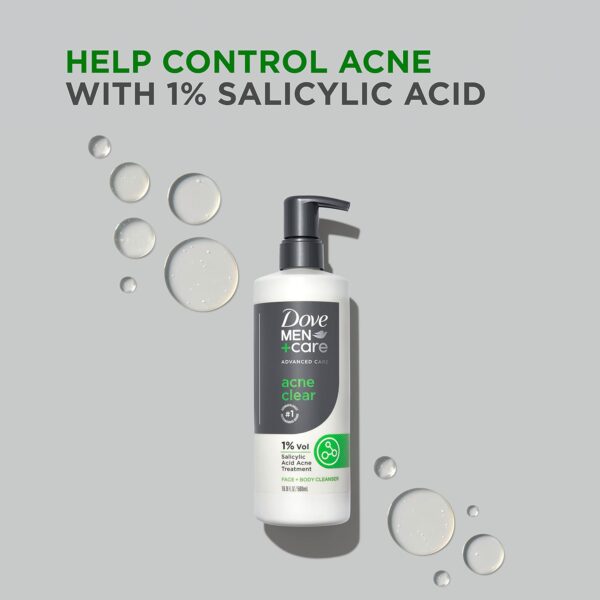 DOVE MEN + CARE Advanced Care Cleanser Acne Clear 3 Count for Acne Prone Skin Face + Body Cleanser with 1% Salicylic Acid 16.9 oz