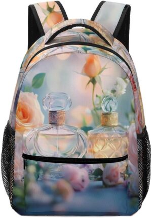 Perfume Rose Floral Laptop Backpack Lightweight Travel Daypack Shoulder Bag for Men Women