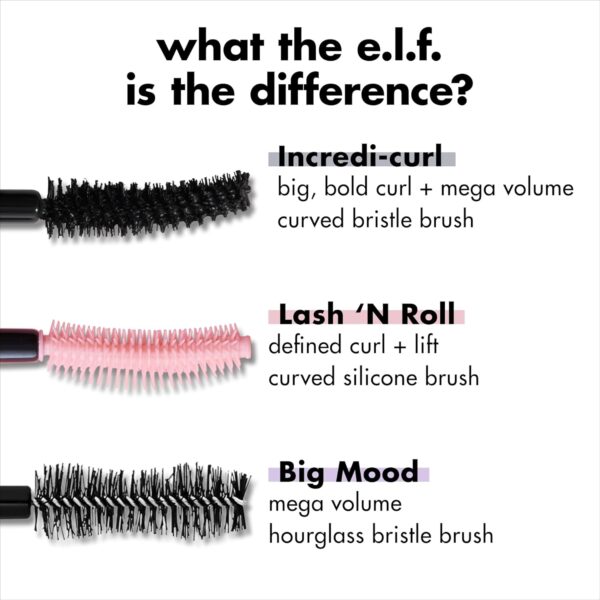 e.l.f. Incredi-Curl Mascara, Volumizing Mascara For A Bold, Lasting, Lifted Curl, Smudge-Resistant Formula, Vegan & Cruelty-Free, Pitch Black