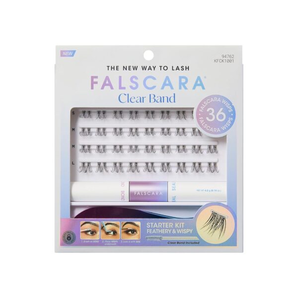 Clear Band False Eyelashes, Lash Extension Kit, Feathery & Wispy, Natural Volume, 8mm-10mm-12mm, Includes Bond & Seal, Precision Applicator & 36 Lash Clusters
