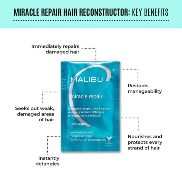 Malibu C Miracle Repair Hair Reconstructor - Nourishing Treatment for Weak, Damaged Strands - Flax Protein & Vitamin B5 for Moisture