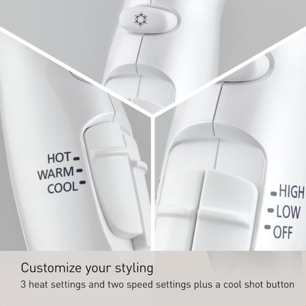 Panasonic Nanoe Salon Hair Dryer with Oscillating QuickDry Nozzle, Diffuser and Concentrator Attachments, 3 Speed Heat Settings for Easy Styling and Healthy Hair - EH-NA67-W (White)