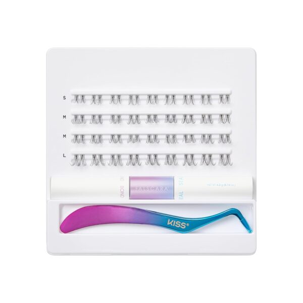 Clear Band False Eyelashes, Lash Extension Kit, Feathery & Wispy, Natural Volume, 8mm-10mm-12mm, Includes Bond & Seal, Precision Applicator & 36 Lash Clusters