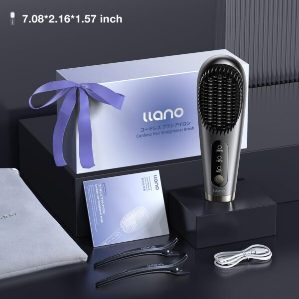 llano Portable Cordless Hair Straightener Brush, [2024 Upgraded] 6400 mAh USB Rechargeable, Lightweight Mini Portable Hair Straightening Comb for Travel/Home/Outdoor
