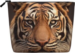 Linen Makeup Bag For Women, Waterproof Travel Cosmetic Organizer Lightweight Zipper Travel Toiletry Bag Organizer 3d Tiger Head Makeup Brushes Storage Bag
