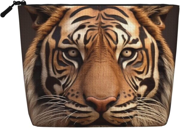 Linen Makeup Bag For Women, Waterproof Travel Cosmetic Organizer Lightweight Zipper Travel Toiletry Bag Organizer 3d Tiger Head Makeup Brushes Storage Bag