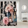Erosebridal Pink Floral Bath Curtain Modern Fashion Shower Curtain for Girls Women Romantic Makeup Themed Bathroom Decor Black White Stripe Waterproof Curtain Perfume Print Curtain,72" W x 84" L