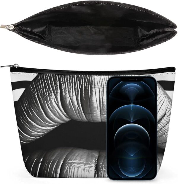 Makeup Bag for Women Cosmetic Bags Lips In Black And White Stripes Travel Toiletry Bag Cute Zipper Make Up Bags Large Capacity Make Up Case Organizer Portable Makeup Pouch for Travelling Gift