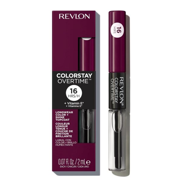 Revlon Liquid Lipstick with Clear Lip Gloss, ColorStay Overtime Lipcolor, Dual Ended with Vitamin E, 500 Limitless Black Cherry, 0.07 Fl Oz
