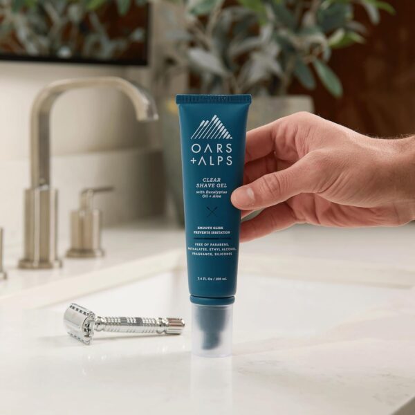 Oars + Alps Hydrating Men's Clear Shave Gel, Dermatologist Tested and Infused with Aloe & Eucalyptus Oil, TSA Friendly, 3.4 Oz, 1 Pack